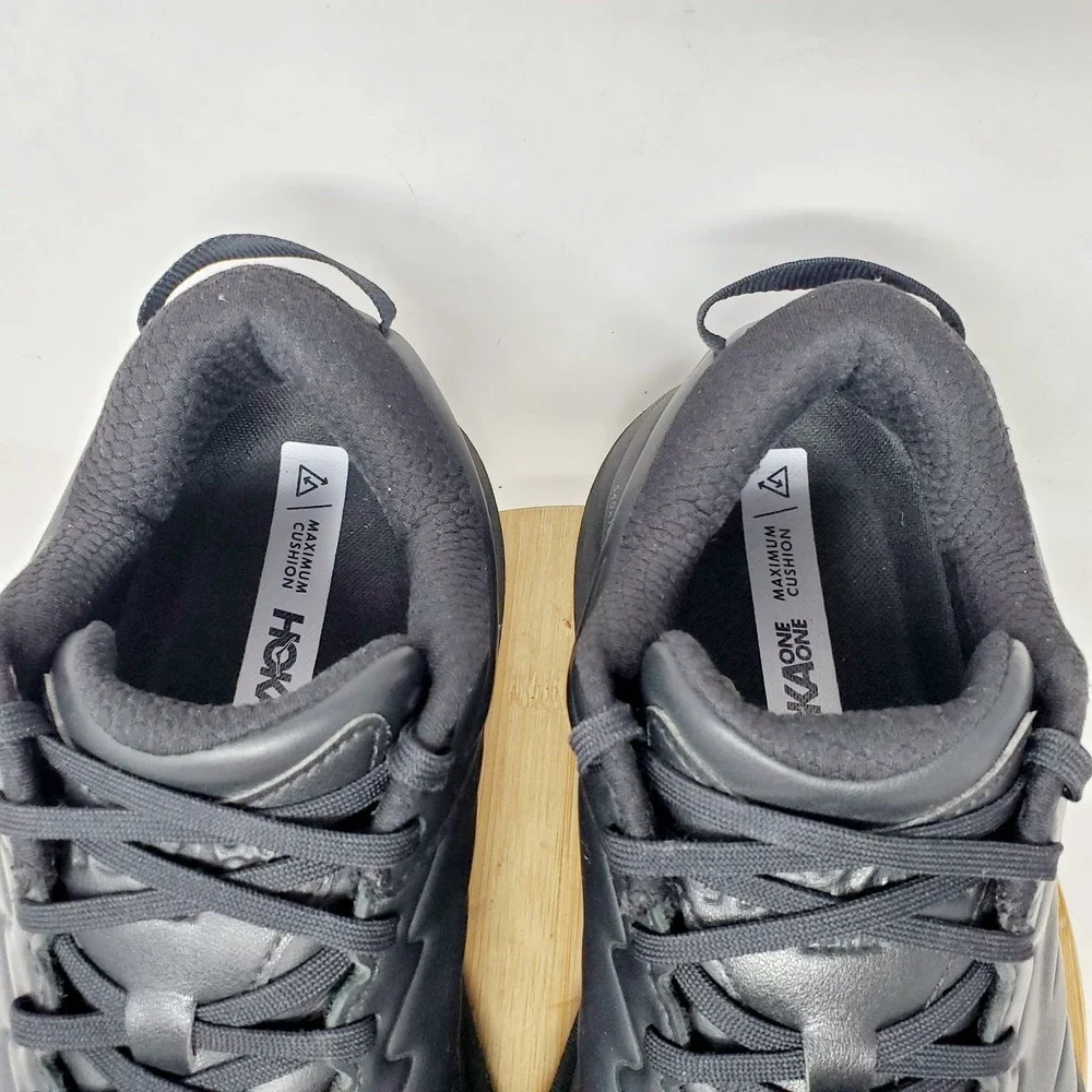 Hoka One One Bondi SR Shoes Mens 9.5 2E WIDE Triple Black Leather Work Sneaker